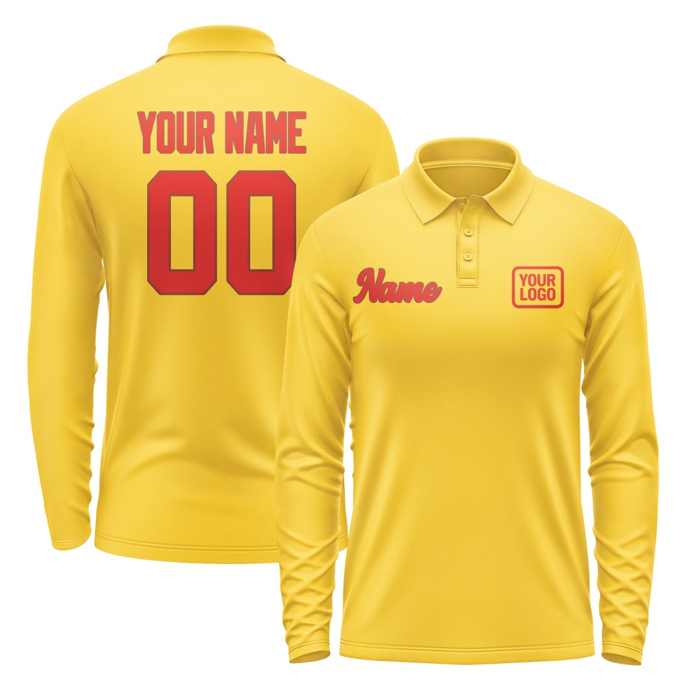 Custom Gold Orange Red Long Sleeve Polo Shirt