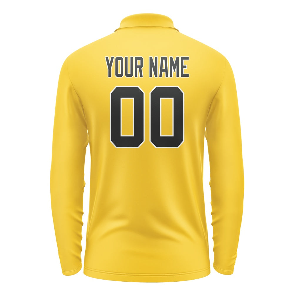 Custom Gold Black Long Sleeve Polo Shirt
