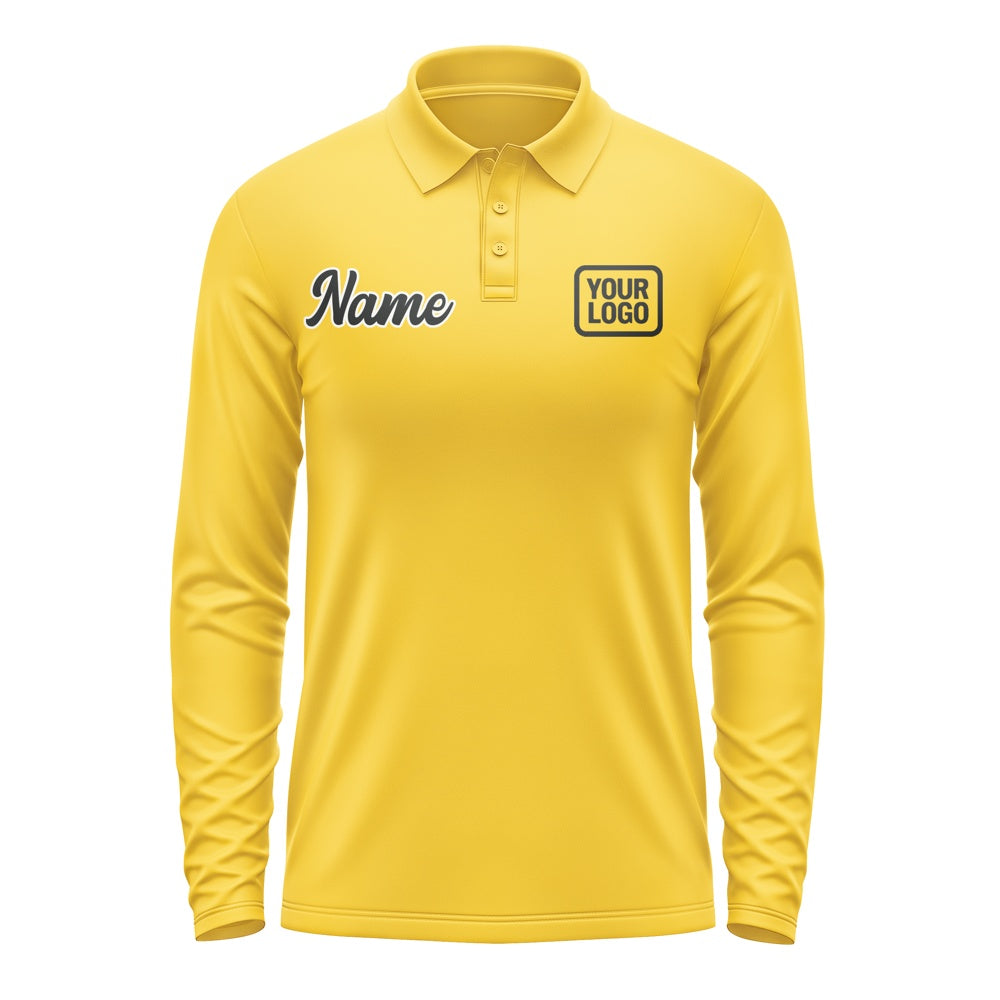 Custom Gold Black Long Sleeve Polo Shirt