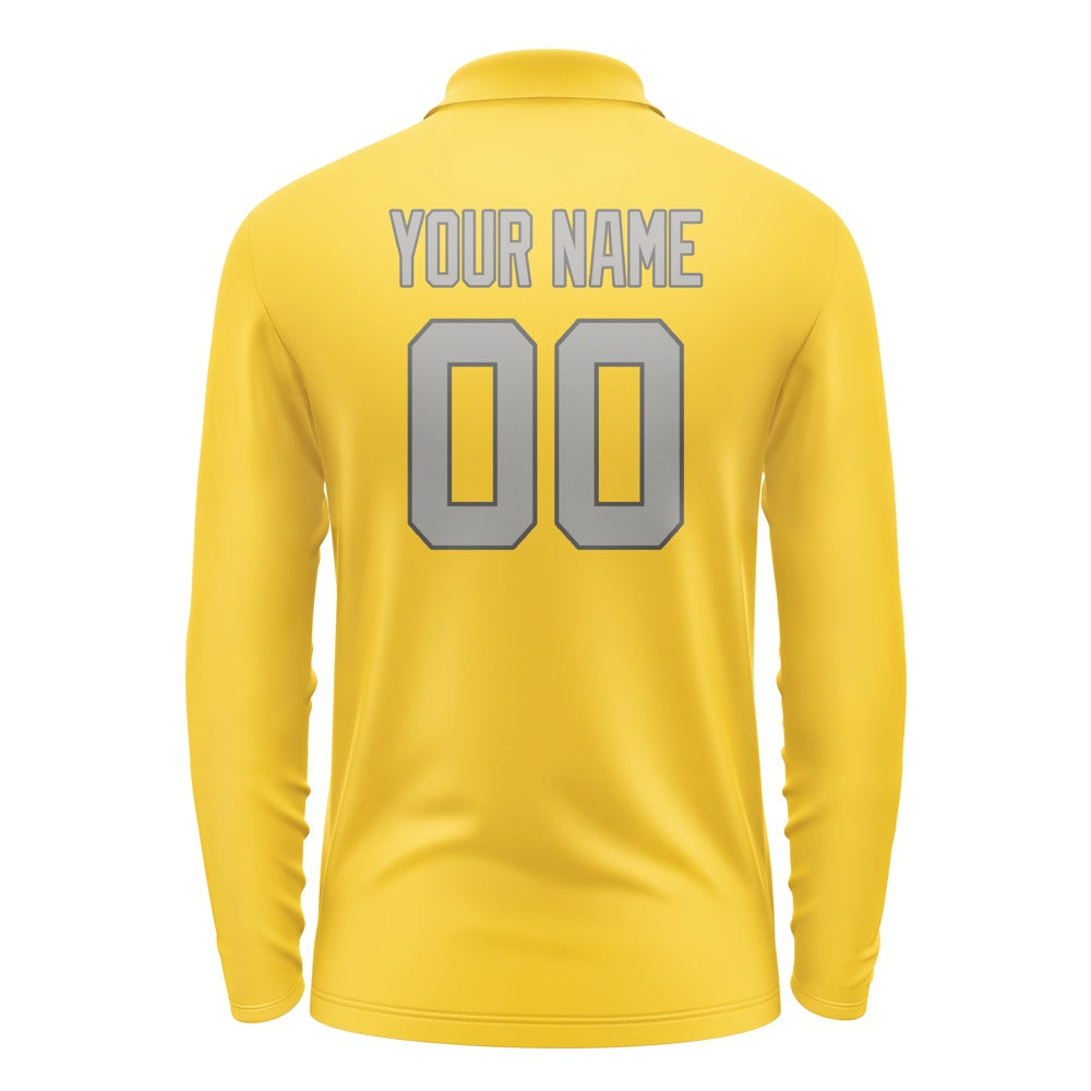 Custom Gold Gray Long Sleeve Polo Shirt