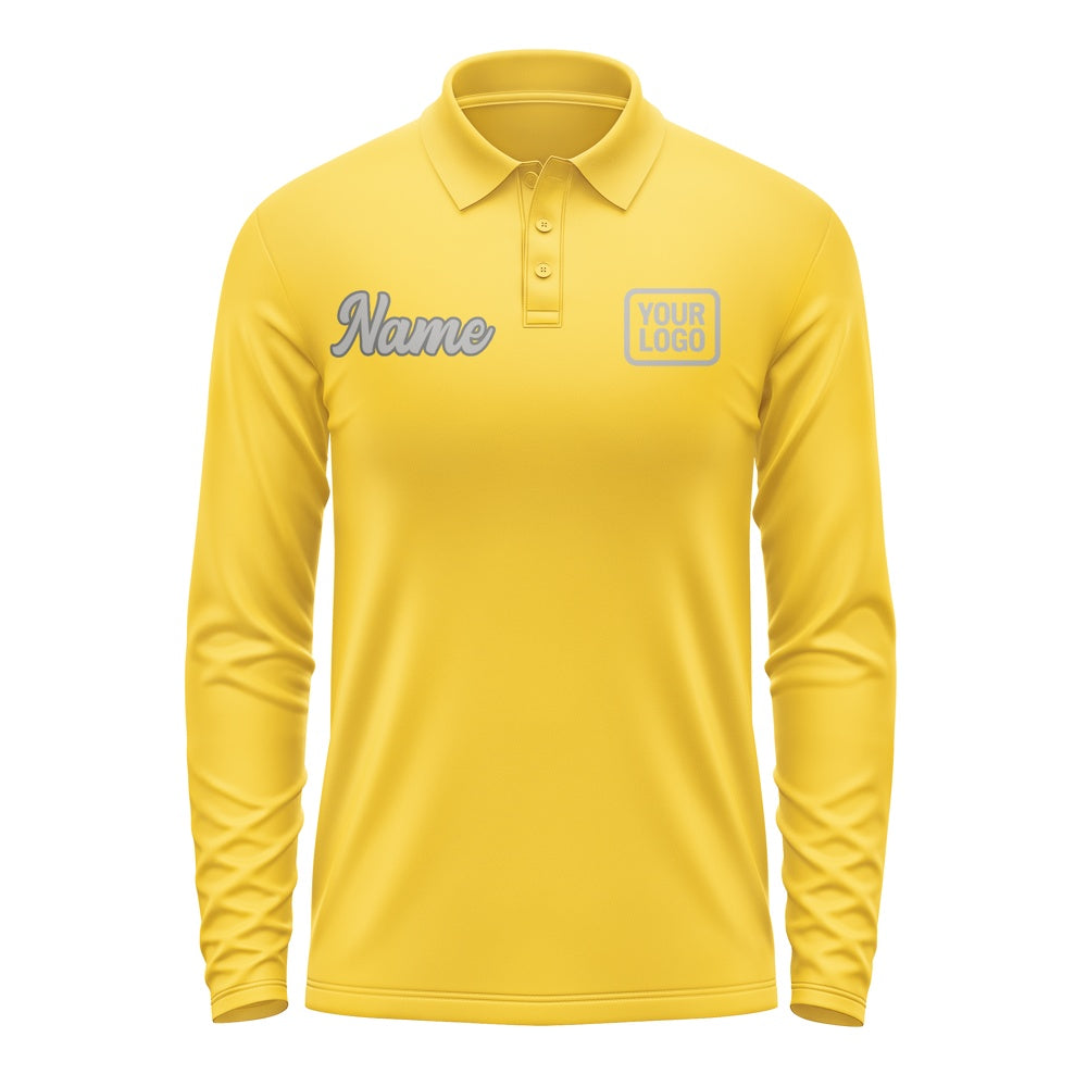 Custom Gold Gray Long Sleeve Polo Shirt