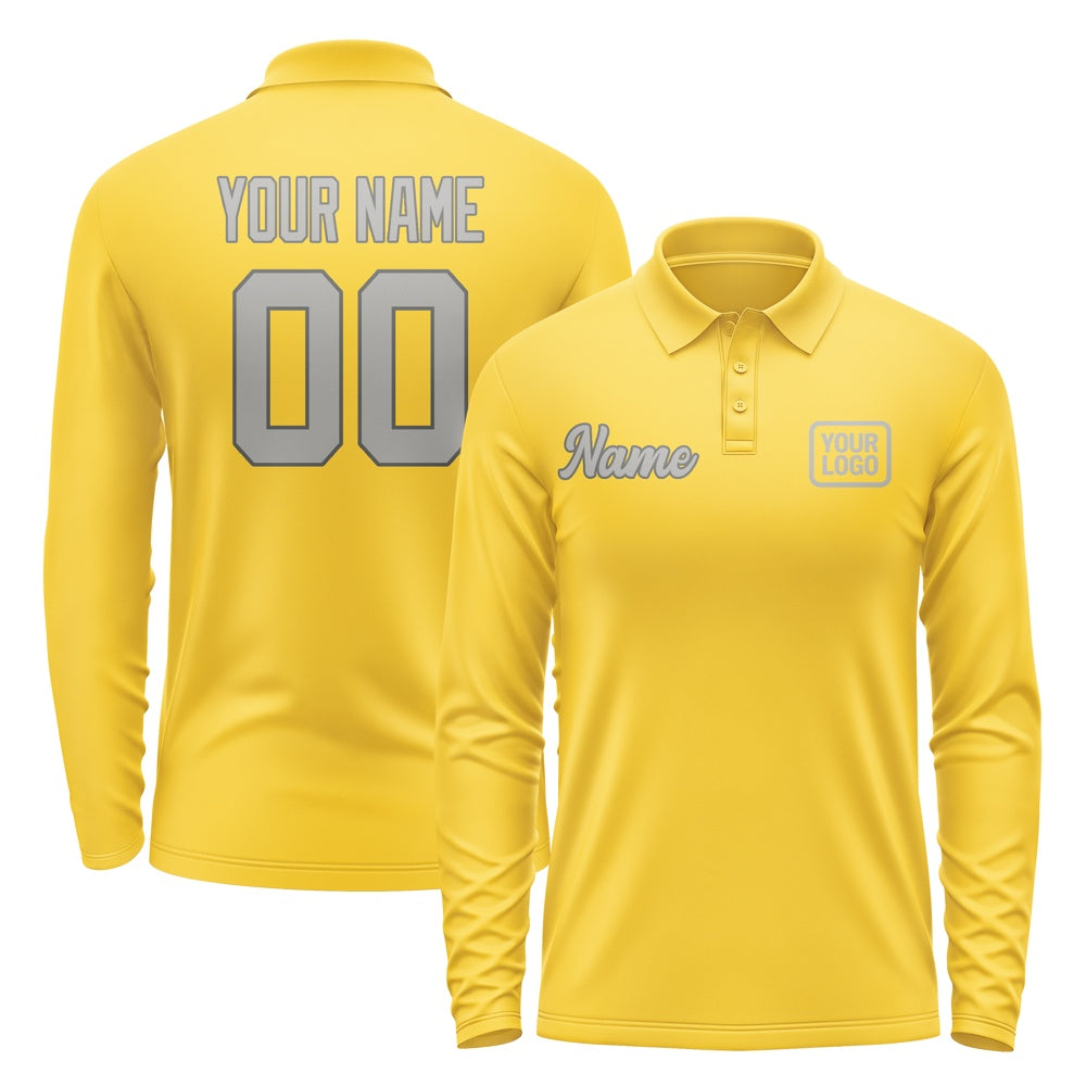Custom Gold Gray Long Sleeve Polo Shirt