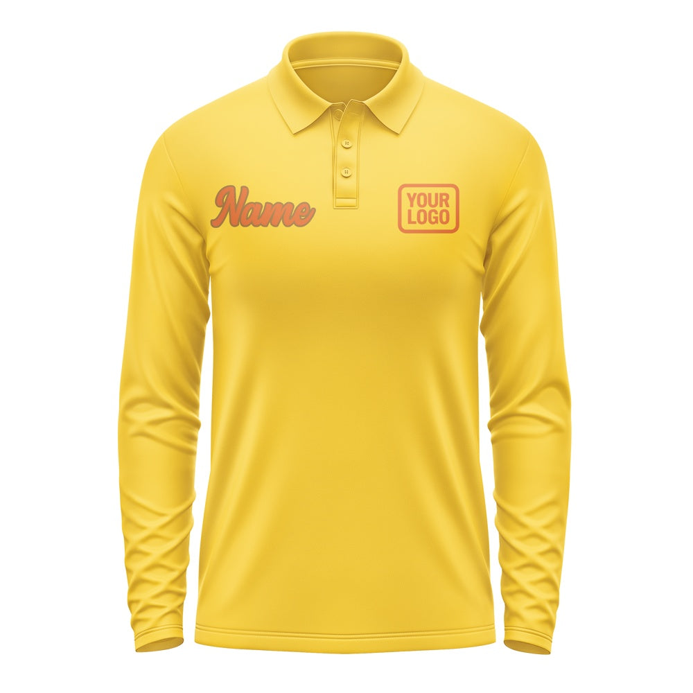 Custom Gold Orange Long Sleeve Polo Shirt