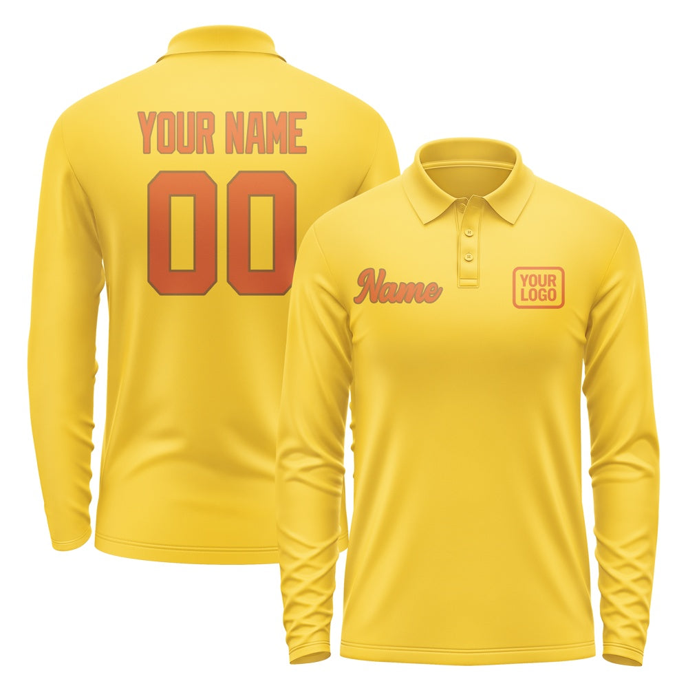 Custom Gold Orange Long Sleeve Polo Shirt