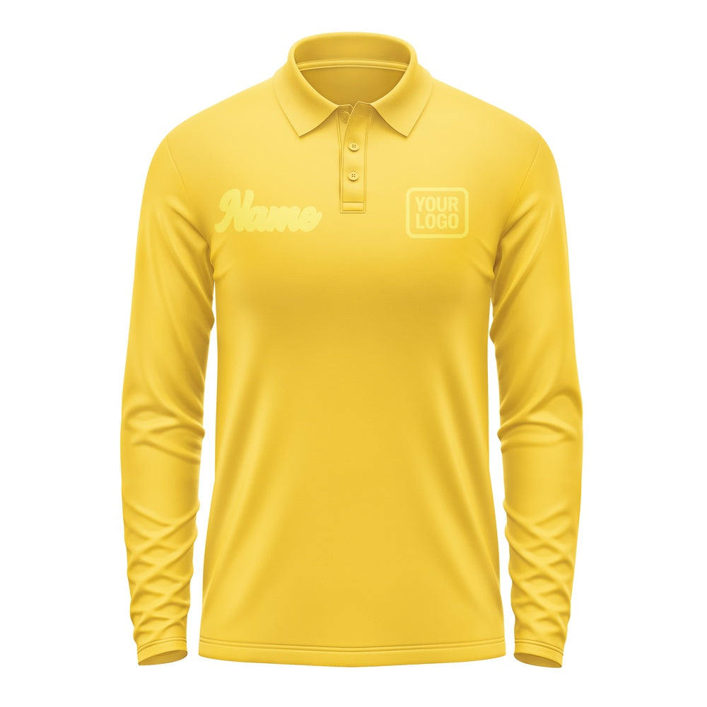 Custom Gold Light Yellow Long Sleeve Polo Shirt