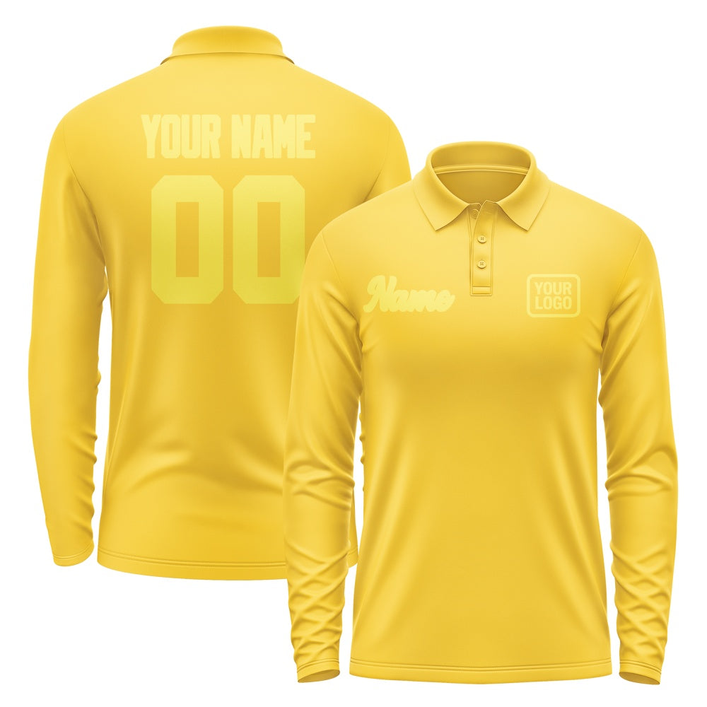 Custom Gold Light Yellow Long Sleeve Polo Shirt