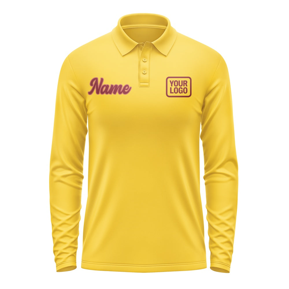 Custom Gold Crimson Red Long Sleeve Polo Shirt