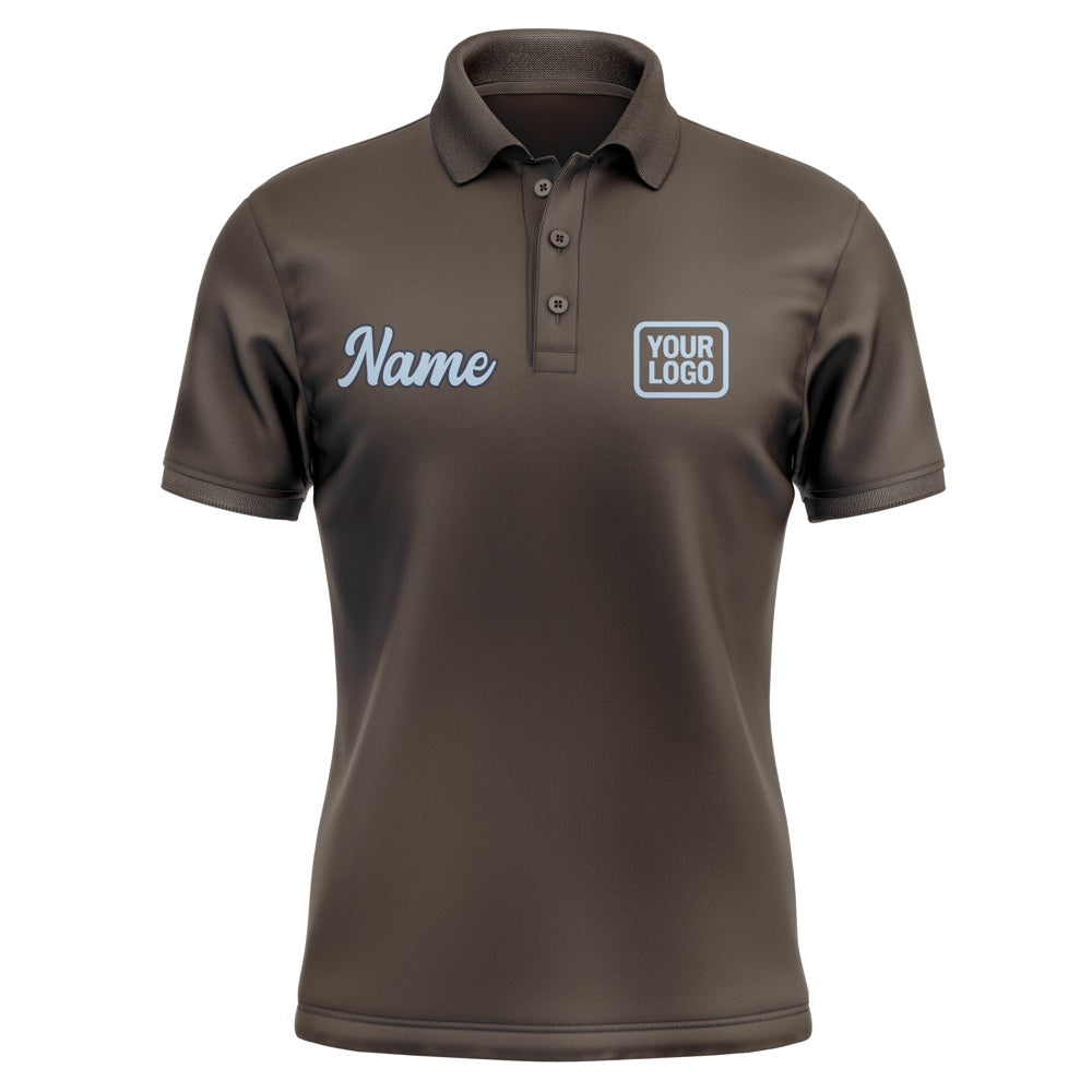 Custom Brown Light Blue Short-Sleeve Polo Shirt