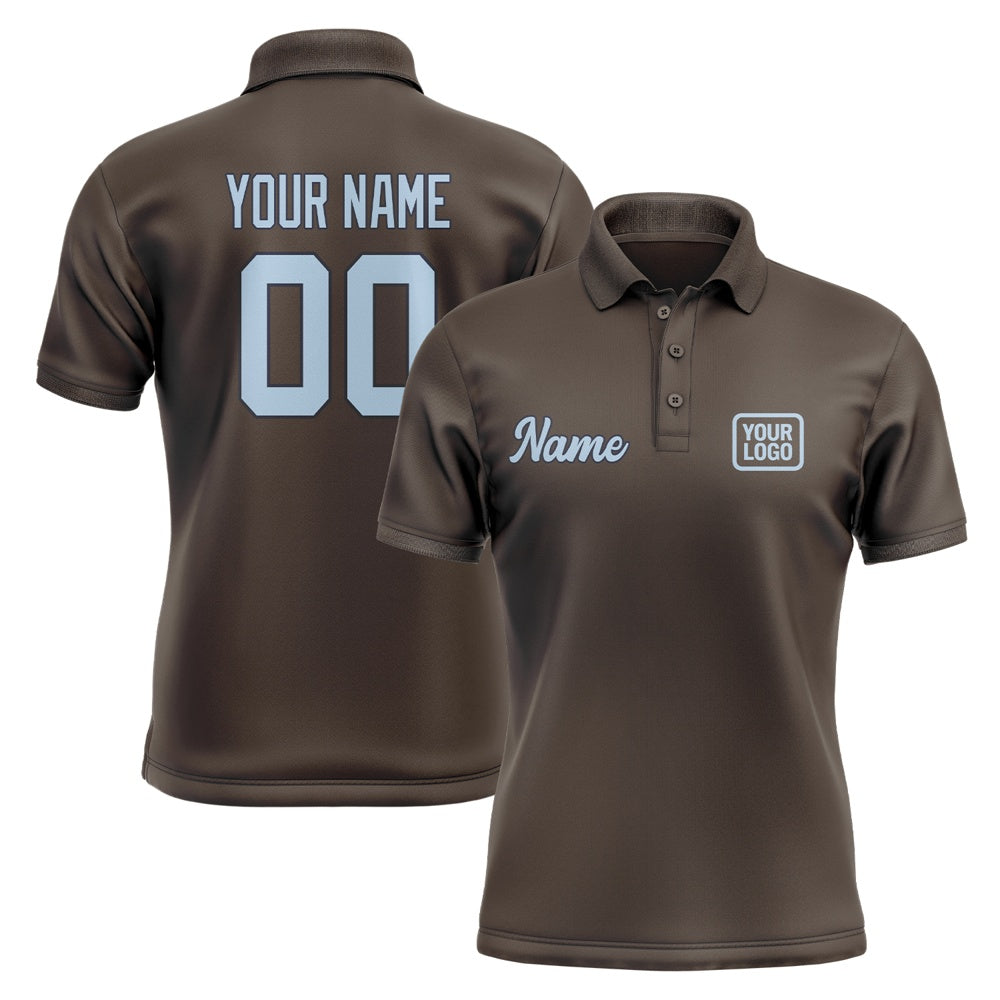 Custom Brown Light Blue Short-Sleeve Polo Shirt