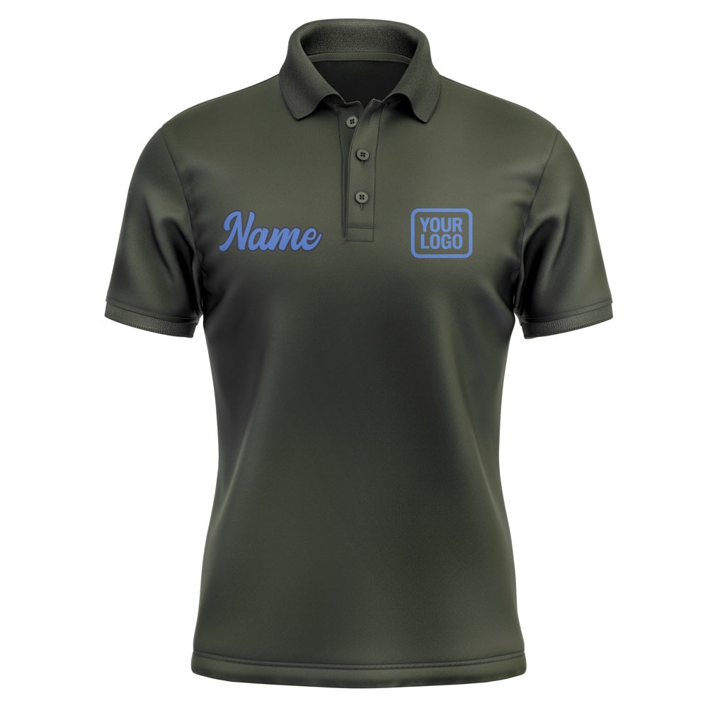 Custom Olive Sky Blue Short-Sleeve Polo Shirt