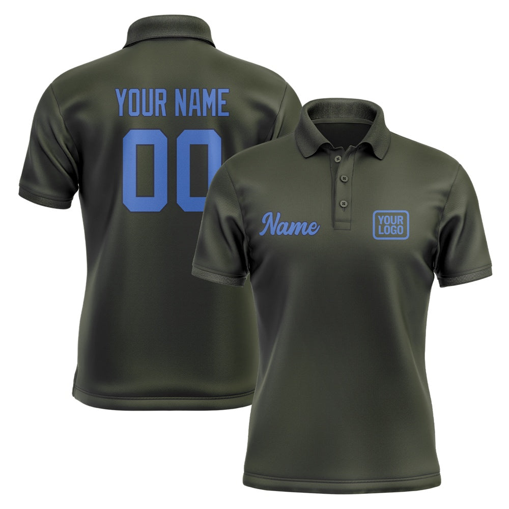 Custom Olive Sky Blue Short-Sleeve Polo Shirt