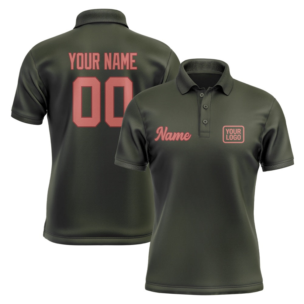 Custom Olive Copper Rose Short-Sleeve Polo Shirt