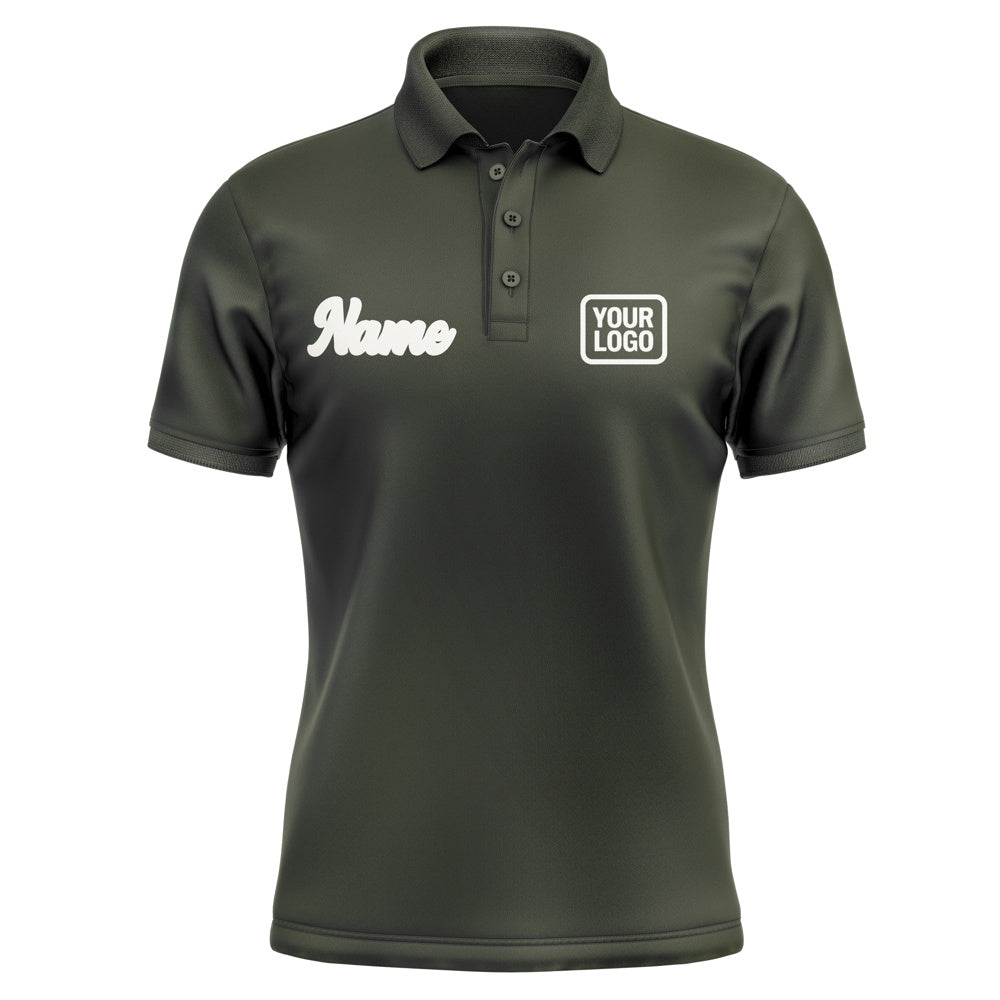 Custom Olive White Short-Sleeve Polo Shirt