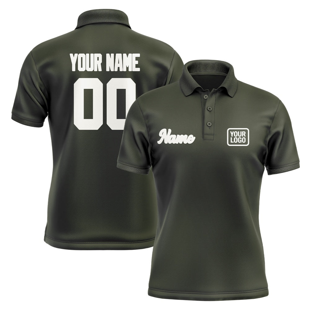 Custom Olive White Short-Sleeve Polo Shirt