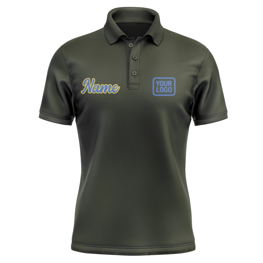 Custom Olive Sky Blue Short-Sleeve Polo Shirt