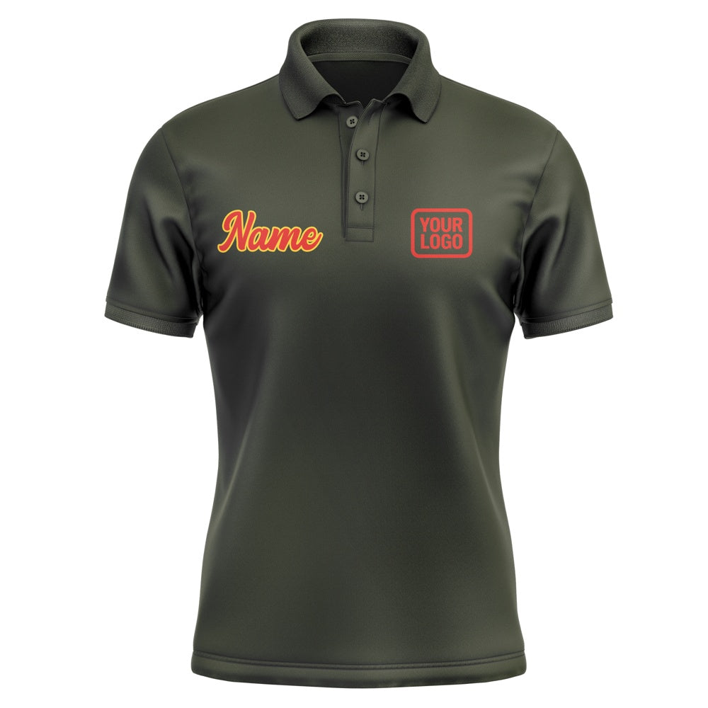 Custom Olive Orange Red Short-Sleeve Polo Shirt