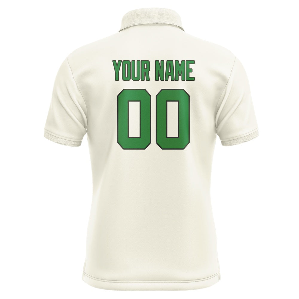 Custom Cream Emerald Green Short-Sleeve Polo Shirt