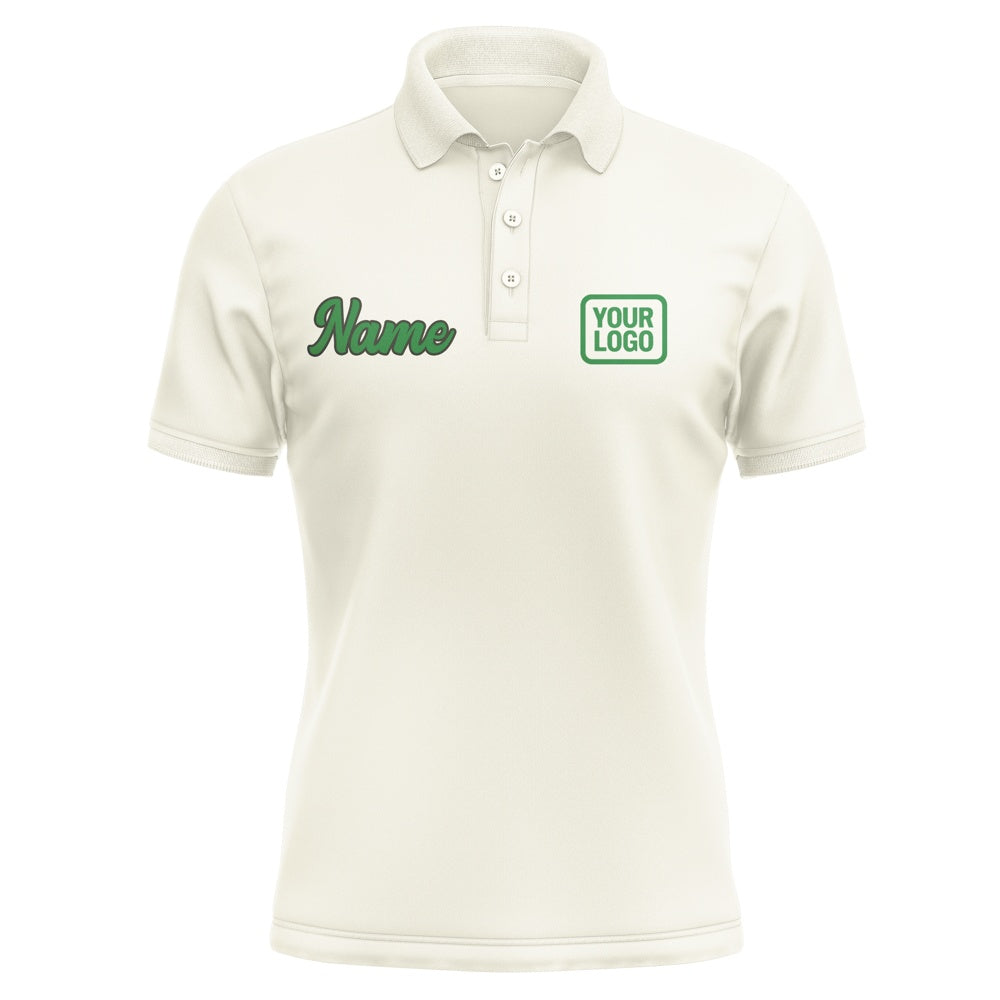 Custom Cream Emerald Green Short-Sleeve Polo Shirt
