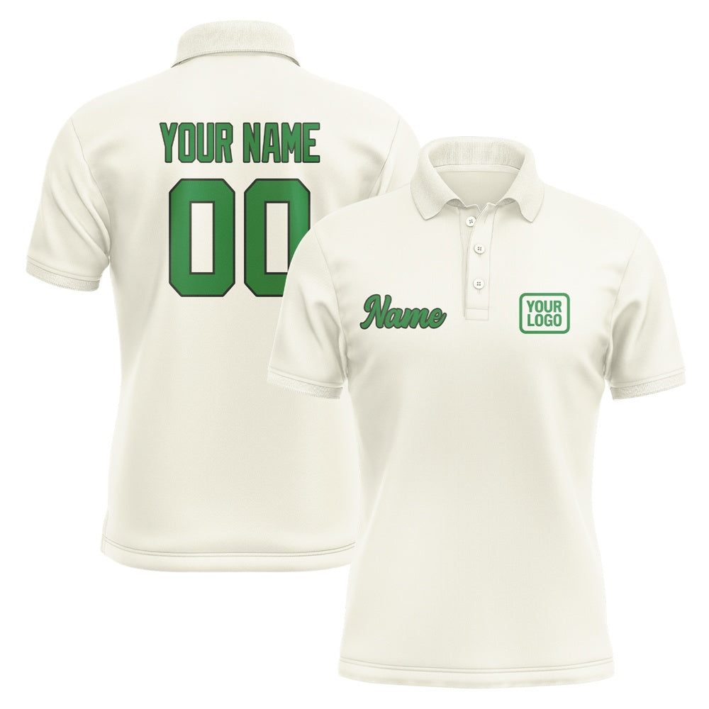 Custom Cream Emerald Green Short-Sleeve Polo Shirt