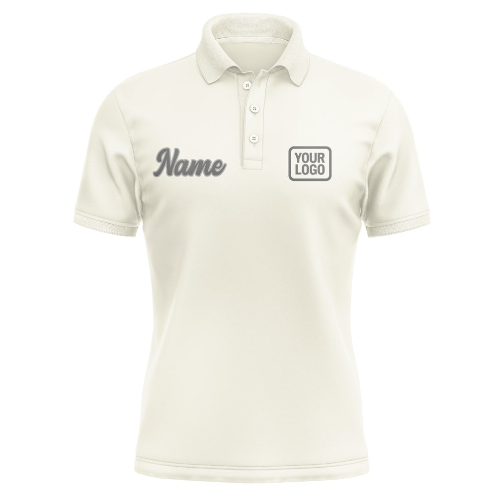 Custom Cream Dark Grey Short-Sleeve Polo Shirt