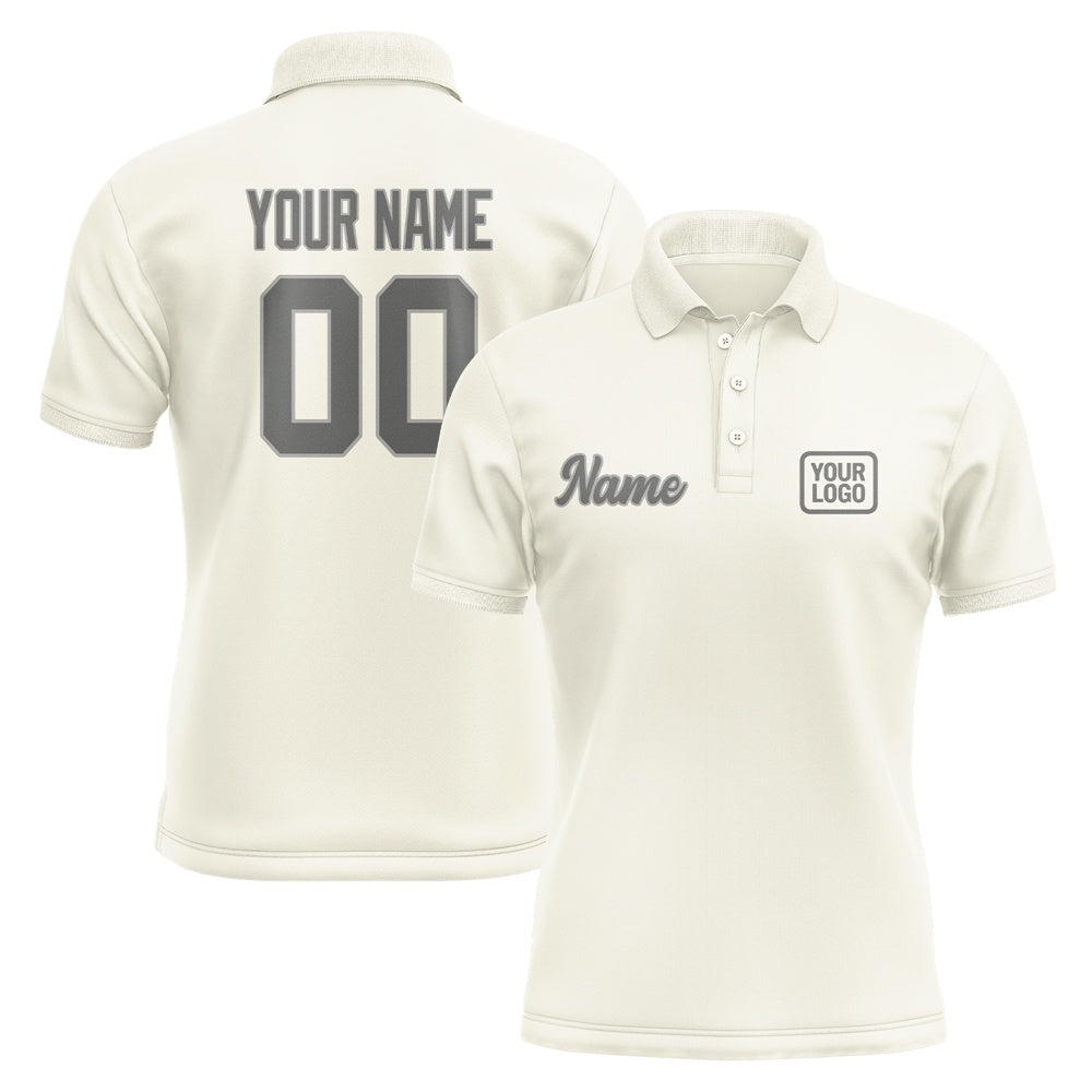 Custom Cream Dark Grey Short-Sleeve Polo Shirt