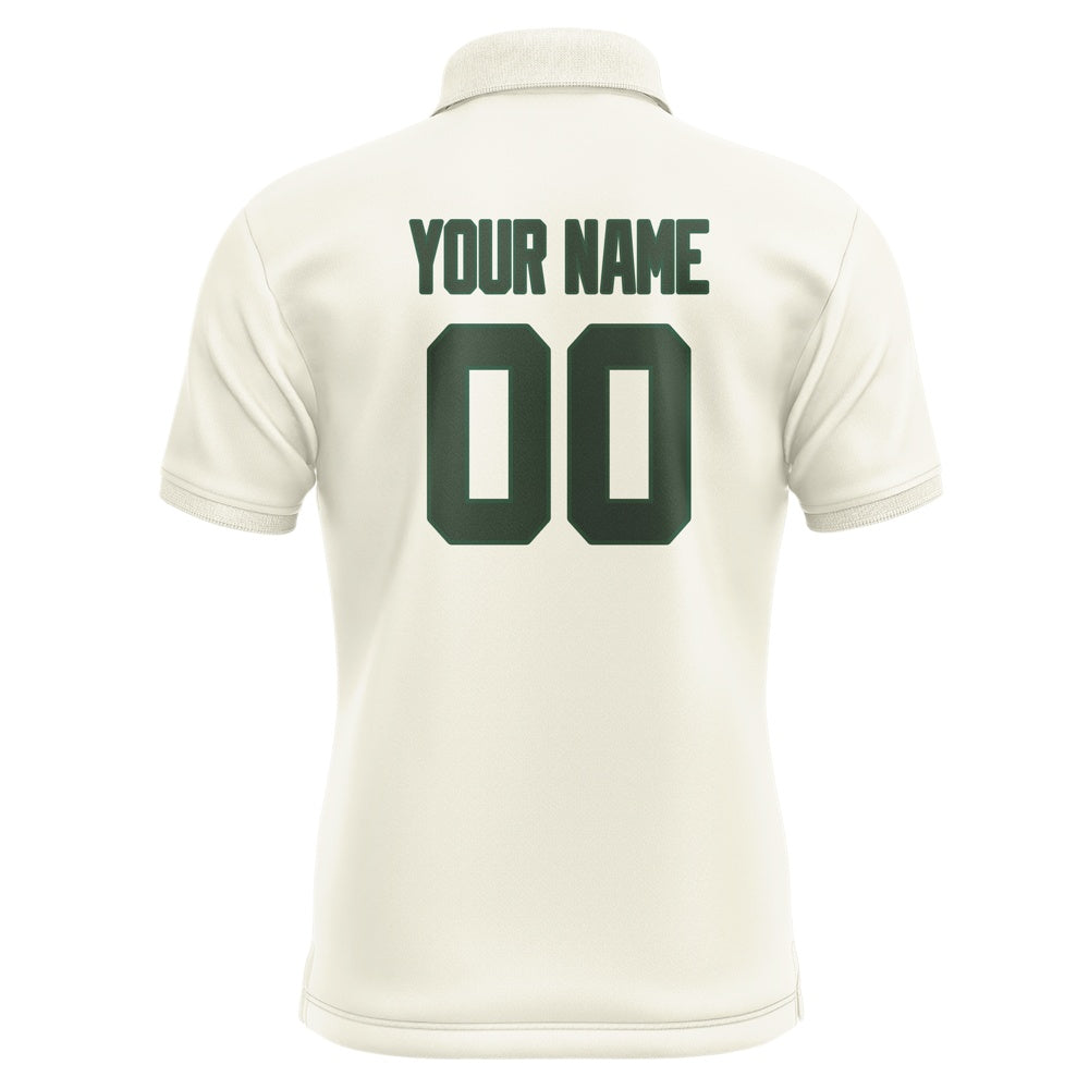 Custom Cream Dark Green Short-Sleeve Polo Shirt