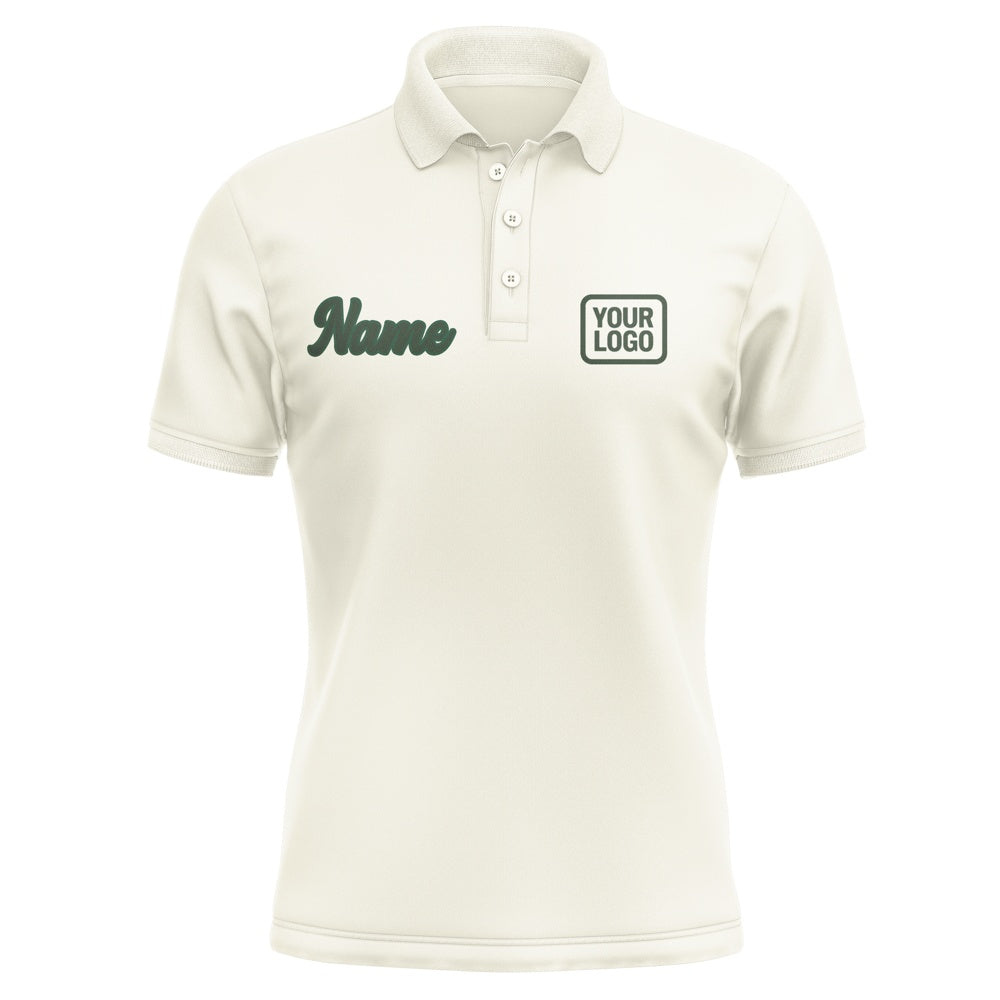 Custom Cream Dark Green Short-Sleeve Polo Shirt