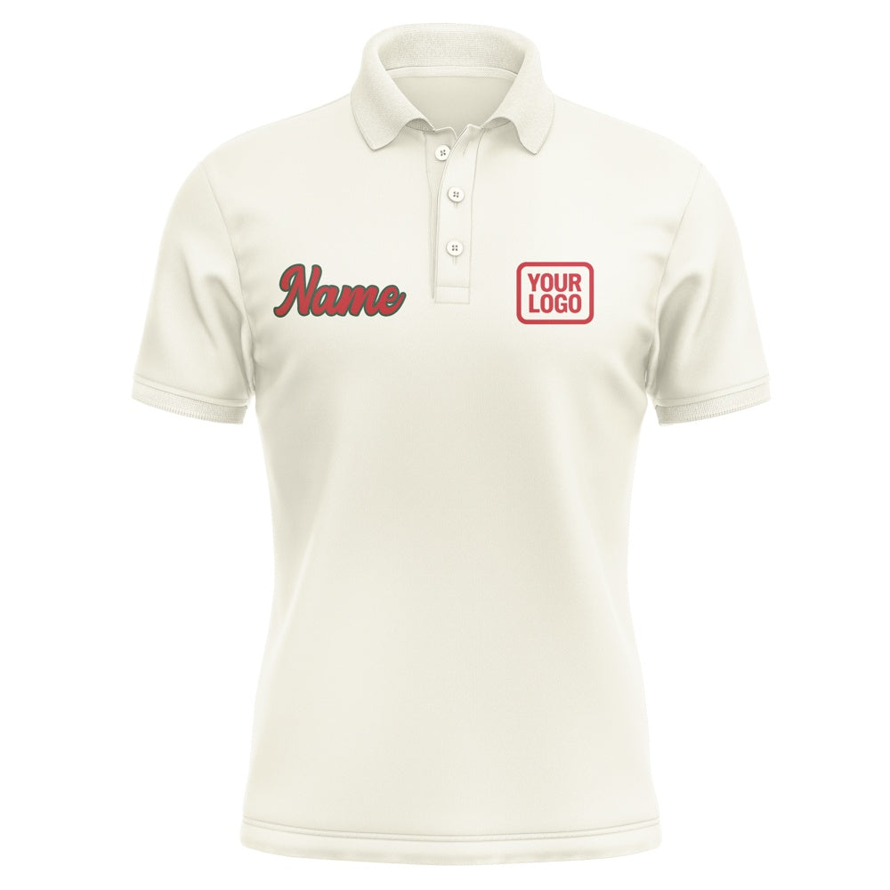 Custom Cream Red Short-Sleeve Polo Shirt