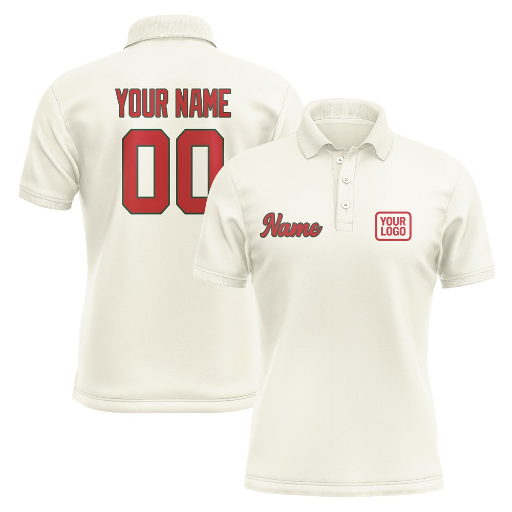Custom Cream Red Short-Sleeve Polo Shirt