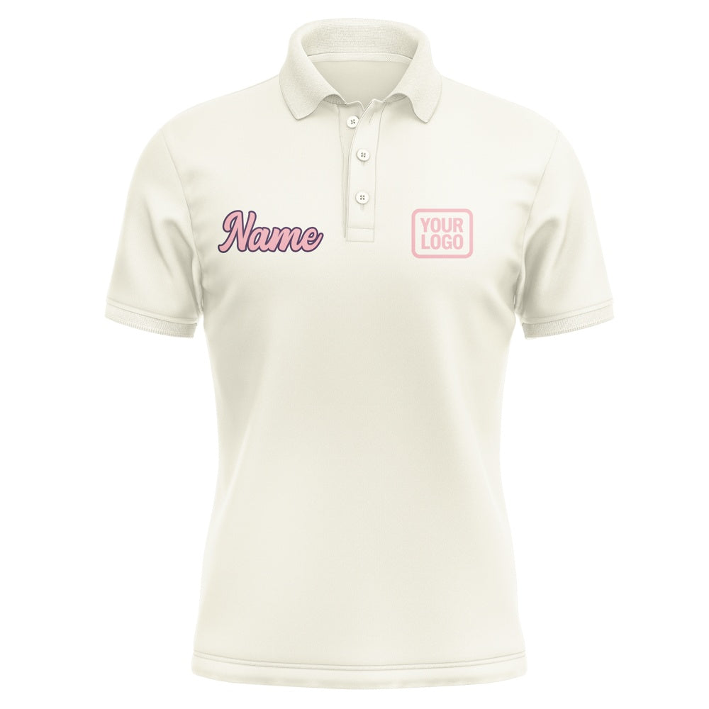 Custom Cream Light Pink Short-Sleeve Polo Shirt