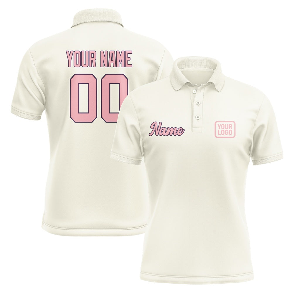 Custom Cream Light Pink Short-Sleeve Polo Shirt