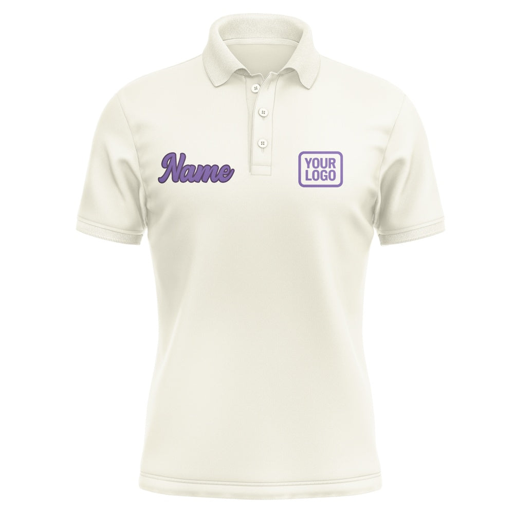 Custom Cream Light Purple Short-Sleeve Polo Shirt