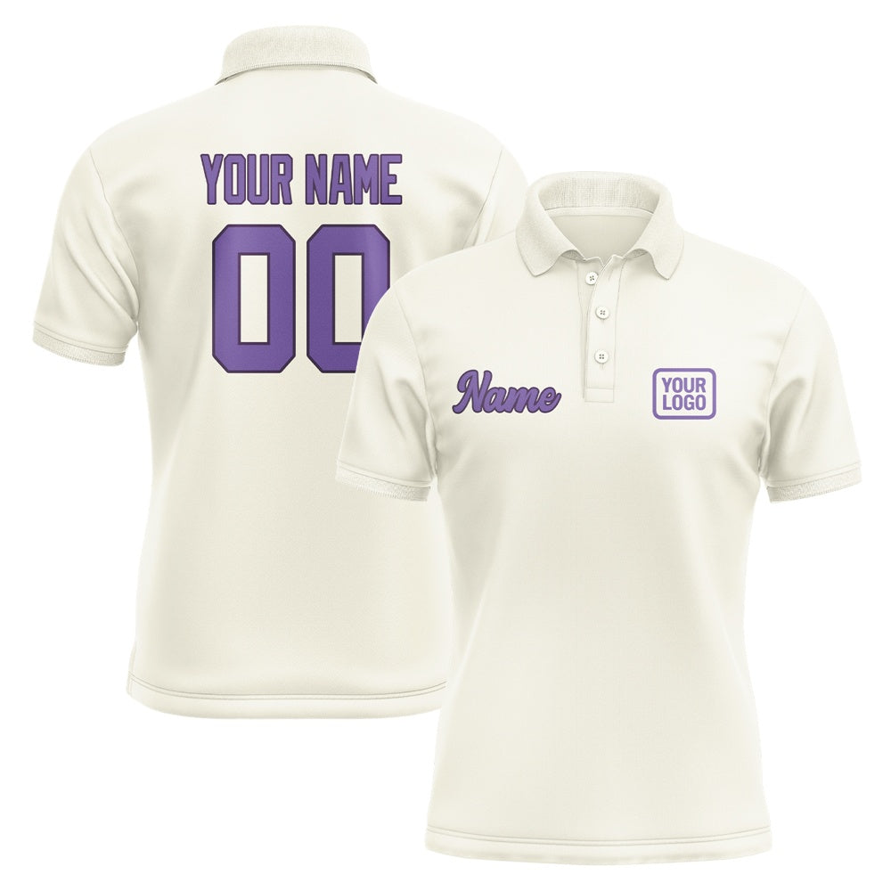 Custom Cream Light Purple Short-Sleeve Polo Shirt
