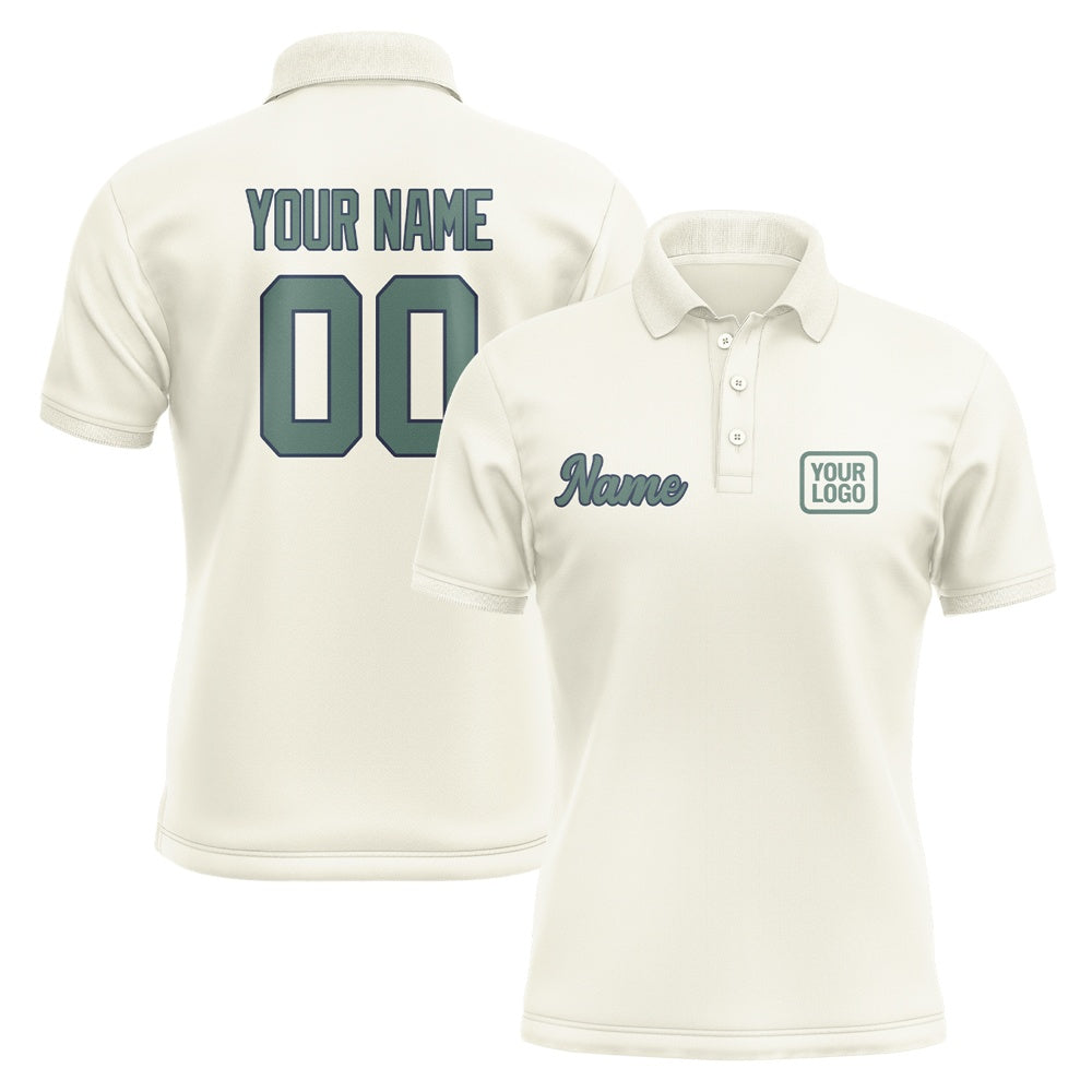 Custom Cream Blue Green Short-Sleeve Polo Shirt