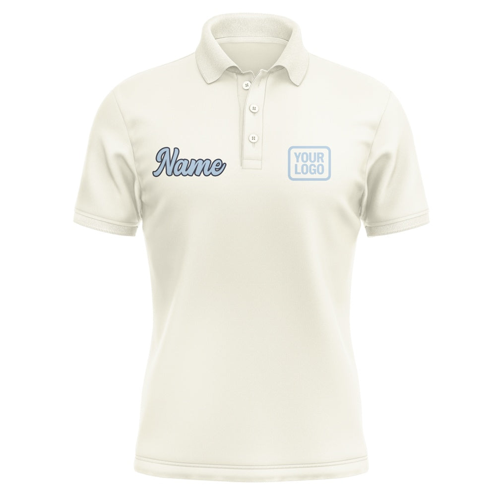 Custom Cream Light Blue Short-Sleeve Polo Shirt