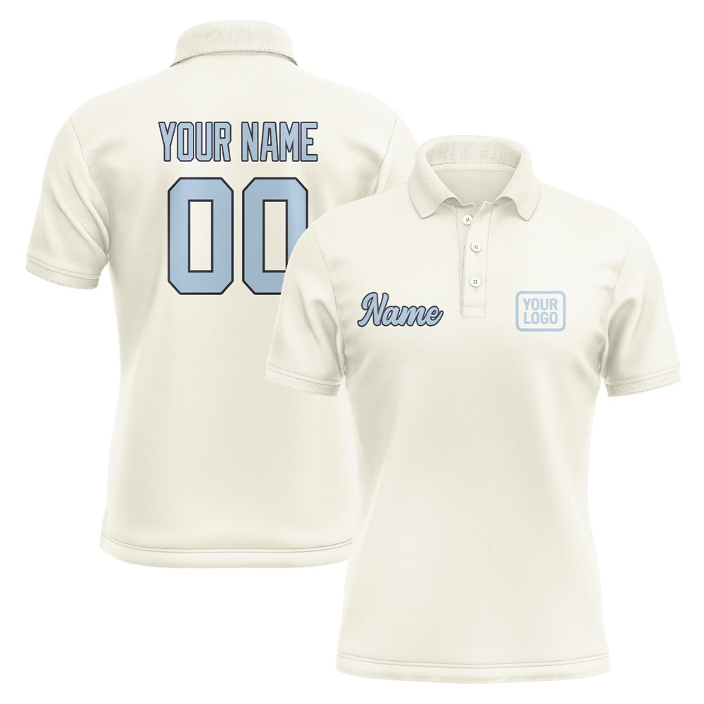 Custom Cream Light Blue Short-Sleeve Polo Shirt