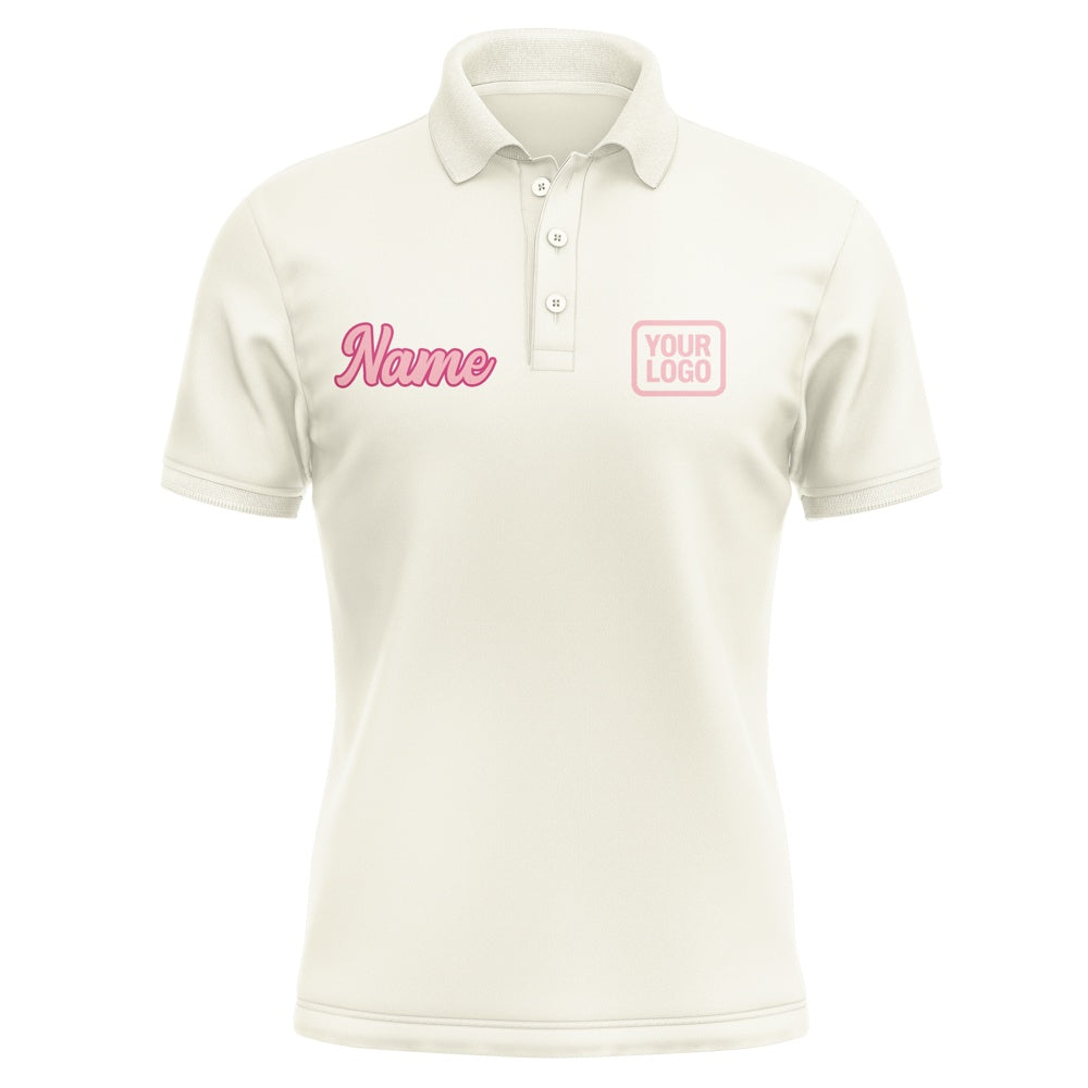 Custom Cream Light Pink Short-Sleeve Polo Shirt