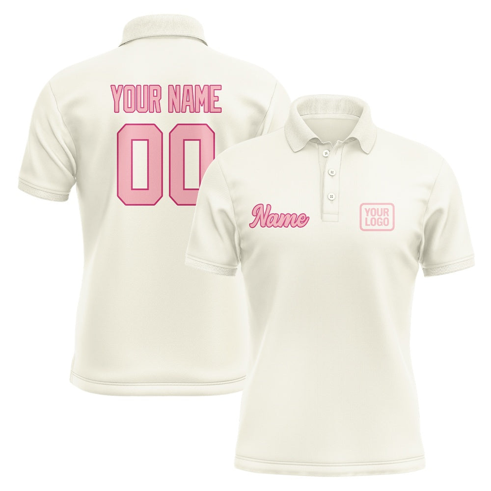 Custom Cream Light Pink Short-Sleeve Polo Shirt