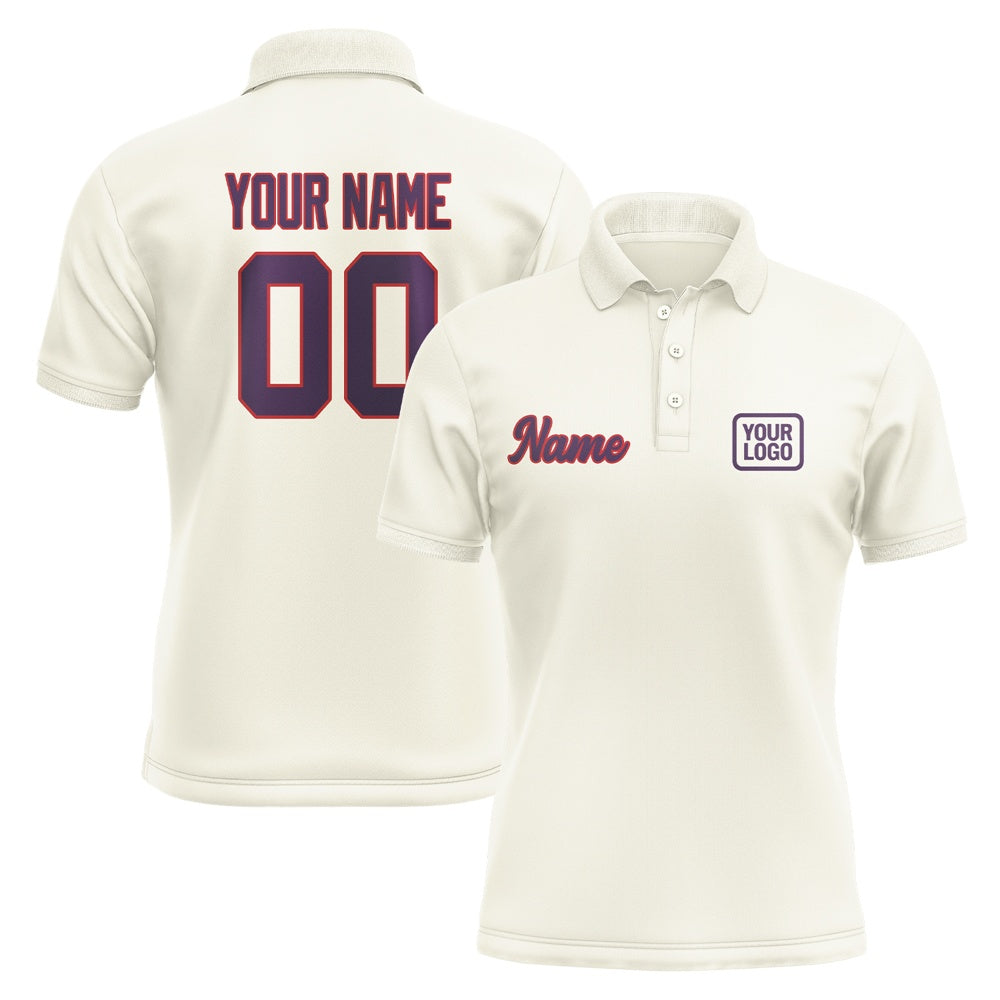 Custom Cream Purple Short-Sleeve Polo Shirt