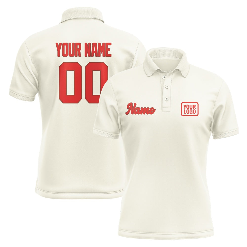 Custom Cream Orange Red Short-Sleeve Polo Shirt