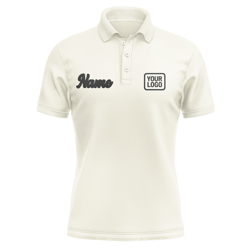 Custom Cream Black Short-Sleeve Polo Shirt