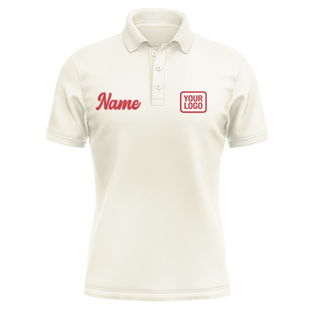 Custom Cream Red Short-Sleeve Polo Shirt