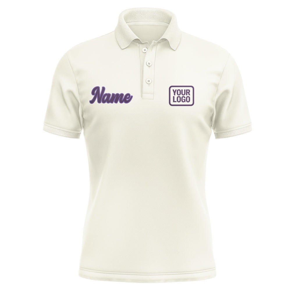 Custom Cream Purple Short-Sleeve Polo Shirt