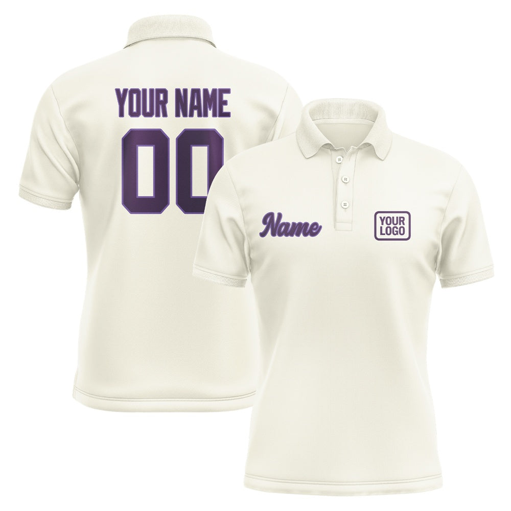 Custom Cream Purple Short-Sleeve Polo Shirt