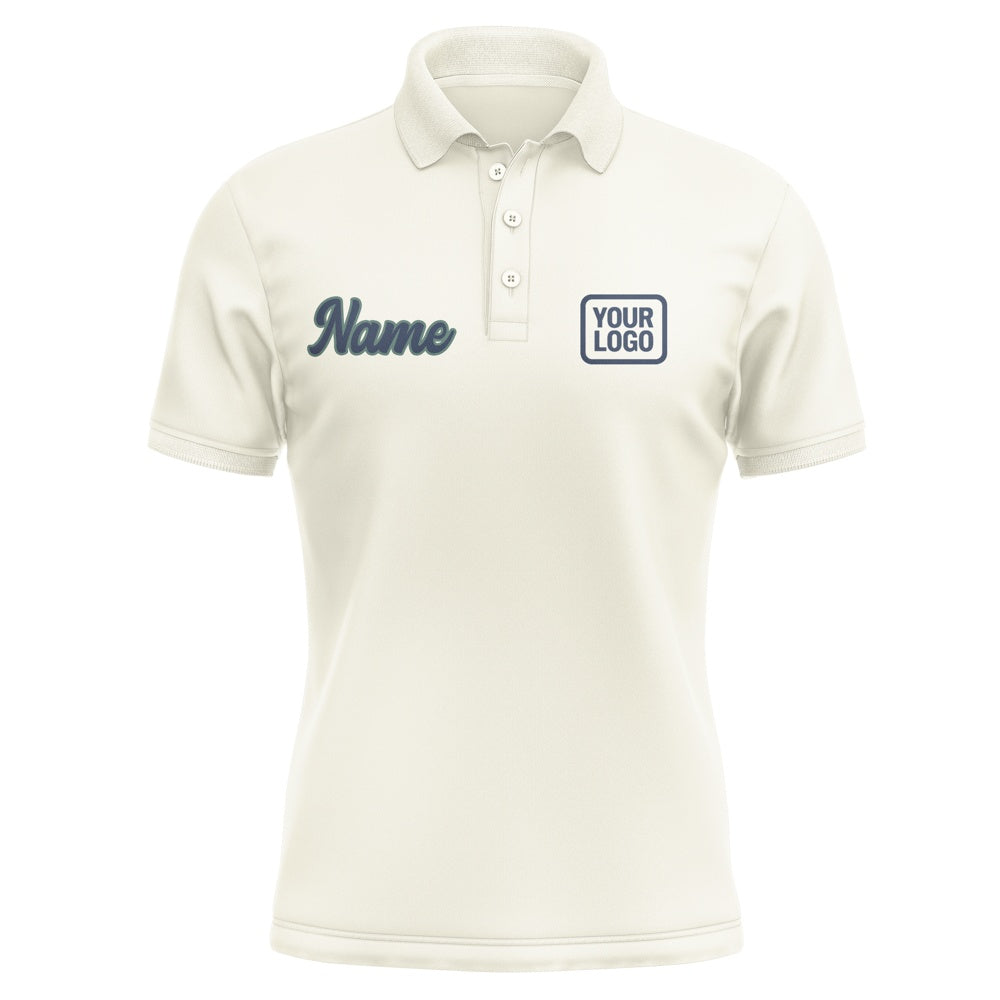 Custom Cream Blue Short-Sleeve Polo Shirt