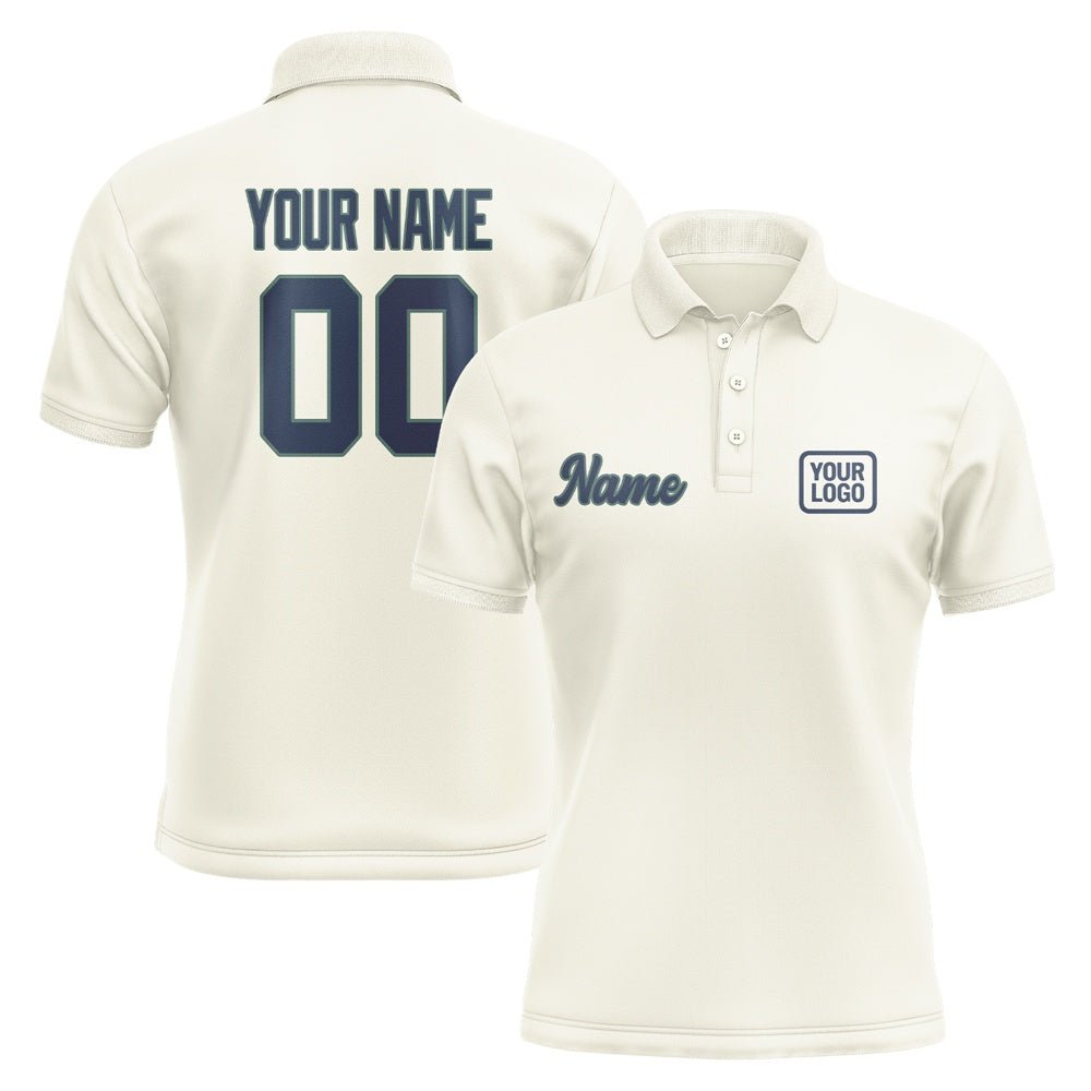 Custom Cream Blue Short-Sleeve Polo Shirt