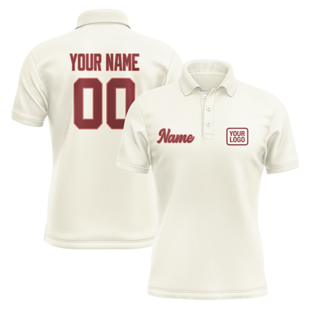 Custom Cream Crimson Red Short-Sleeve Polo Shirt