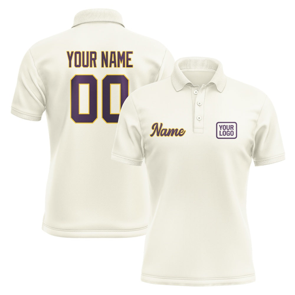 Custom Cream Purple Short-Sleeve Polo Shirt