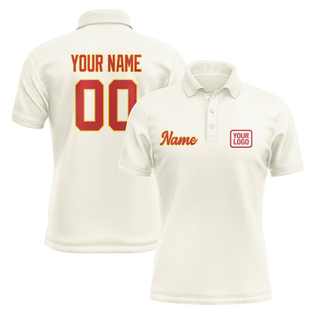 Custom Cream Red Short-Sleeve Polo Shirt