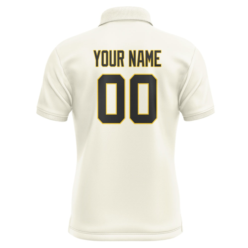 Custom Cream Black Short-Sleeve Polo Shirt